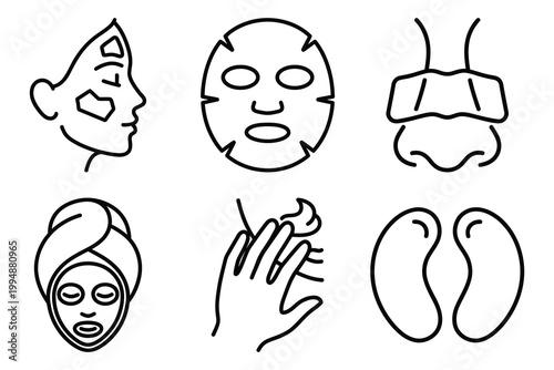 Collection of facial skincare mask and treatment icons with skincare treatment cosmetic wellness dermatology personal