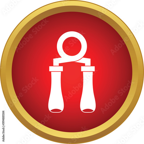 Hand gripper icon representing arm and forearm strength training in a red circular frame