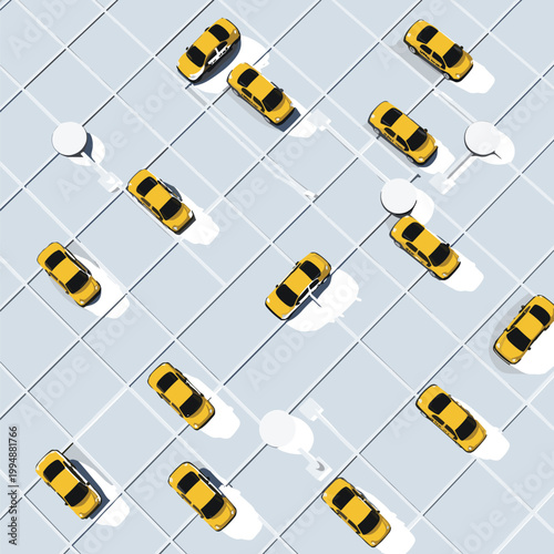 Valokuva Aerial View of Yellow Taxis in Parking Lot yellow cab