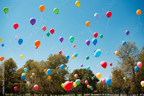 Group of People Holding Colorful Balloons in a Park During Daytime Celebration