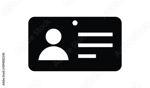 Minimalist black and white identification card icon with silhouette of a person and three horizontal lines, perfect for business and technology themes.