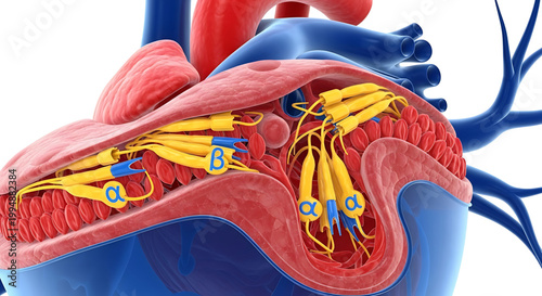A detailed illustration of the human heart showing its internal anatomy and structure