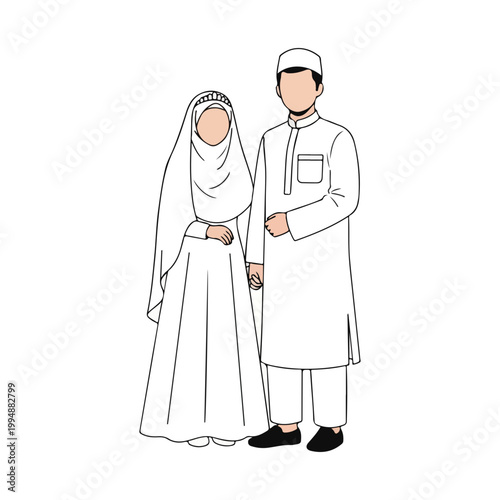 Muslim Bride and Groom in Traditional White Wedding Attire