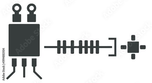 Black electronic component icons transistor resistor diode circuit symbols clean line style vector set for electrical engineering, circuit diagram and hardware design.