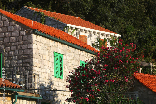 Traditional Mediterranean architecture and picturesque street in Lastovo, Croatia.