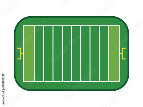 Football stadium field from top view with green turf and goal areas
