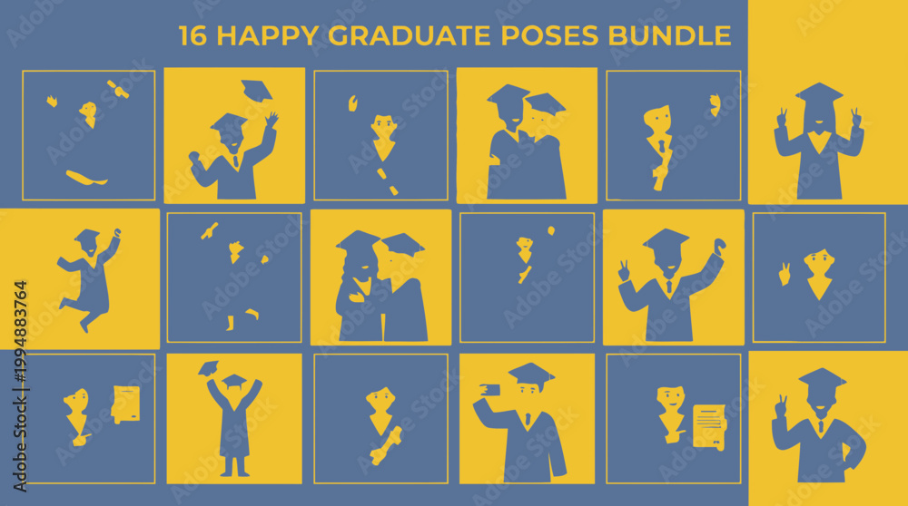 Fototapeta premium Expressive Silhouette Vector Illustrations of Graduates Celebrating Academic Achievement and Commencement Joy