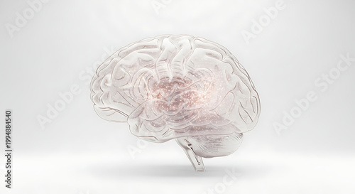 A transparent brain illustration with pink details on a white background