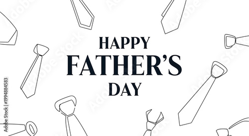 Happy father's day greeting card with black tie illustrations on white background for celebration