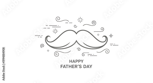 Father's day greeting with mustache illustration and happy message on white background