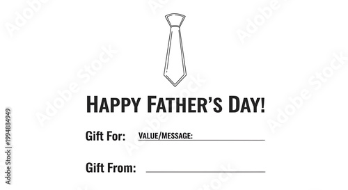 Father's day gift certificate with tie illustration and customizable message
