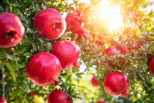 Pomegranates Grow on a Tree During Golden Hour in an Orchard