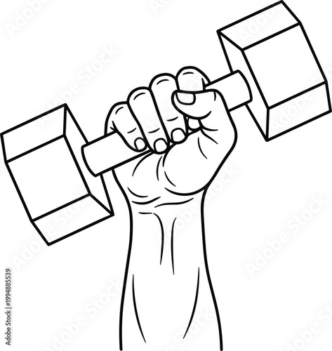 Strong hand lifting dumbbell illustration representing fitness motivation, strength training, power workout and muscular endurance concept