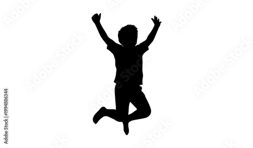 Happy boy silhouette jumping in the air playful child vector illustration isolated on white background