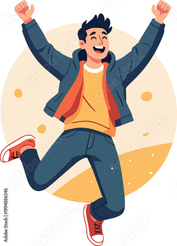 man jumping for joy in celebration – vector illustration