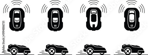 Autonomous vehicle sensor illustration depicting radar and camera systems in operation