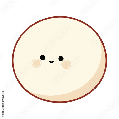 Cute cartoon moon with smiling face and rosy cheeks in a simple illustration style