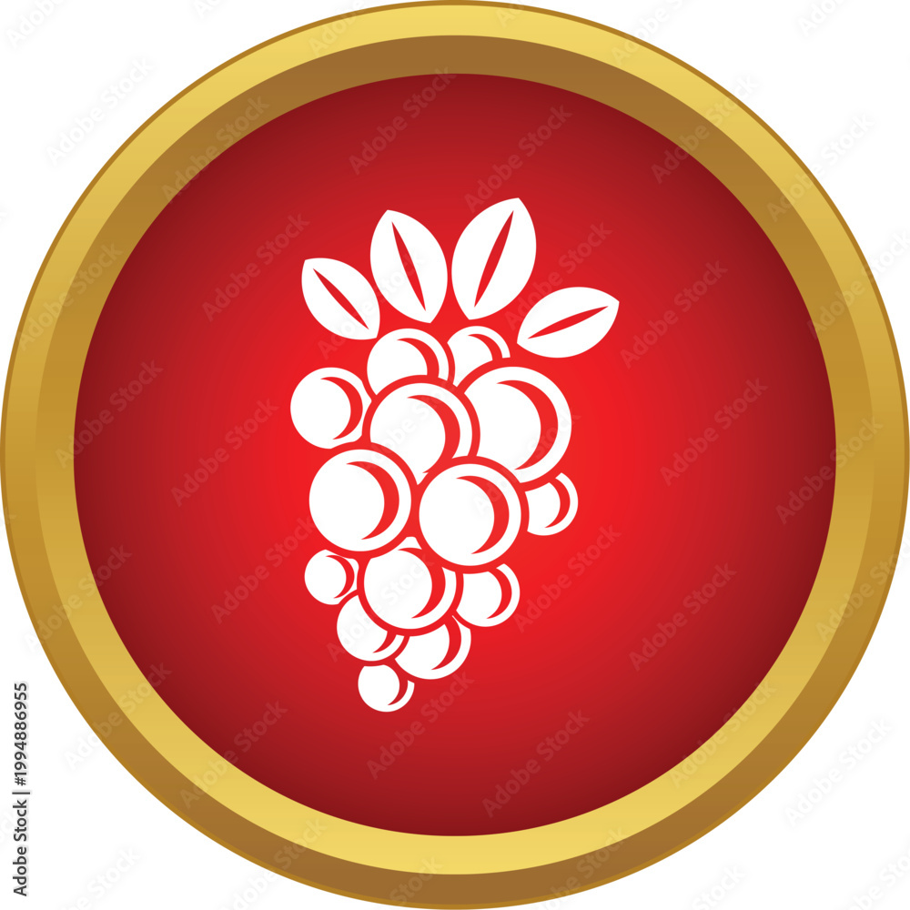 Naklejka premium Grape cluster on a red circle with gold border representing agriculture and wine