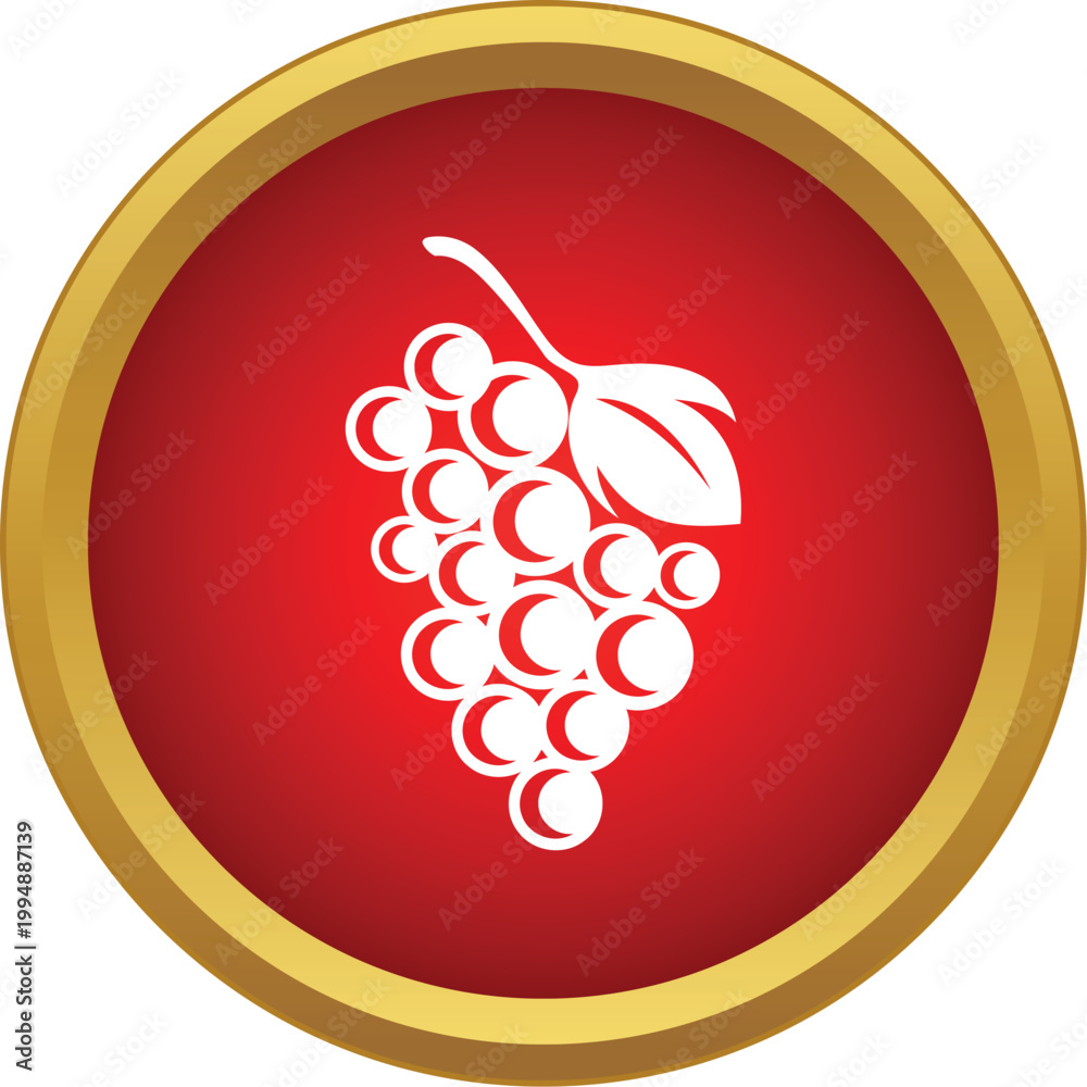 Naklejka premium Grapes symbol in white color inside a red circle with golden frame
