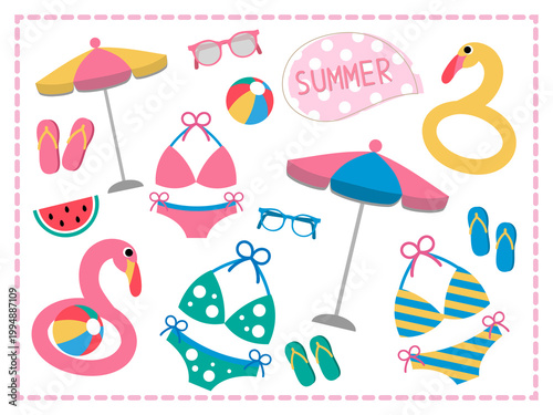 夏■ビーチ■夏素材のイラストセット