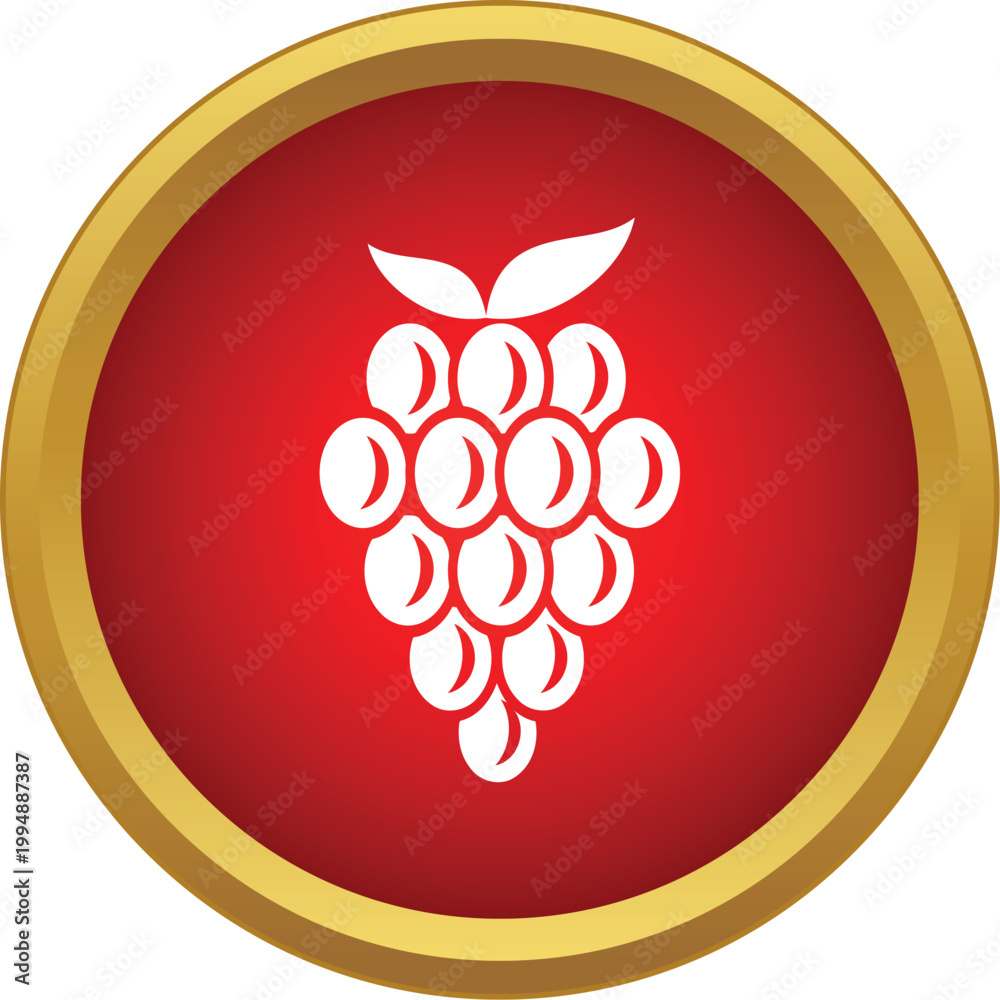 Fototapeta premium Grapes cluster icon on a red circle with gold border representing agriculture