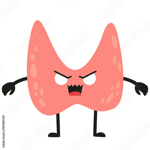 Cute Hyperthyroid Illustration for Endocrine Disorder, Overactive Hormone Condition, Metabolism Concept, Vector Isolated