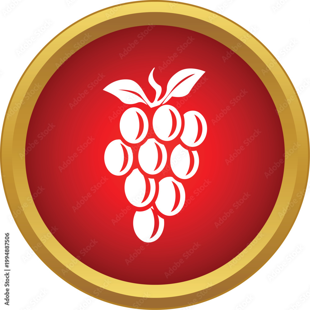 Obraz premium Grape bunch icon in white on a red circle with gold border