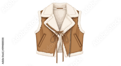 Stylish shearling vest with zipper and tie in fashionable design