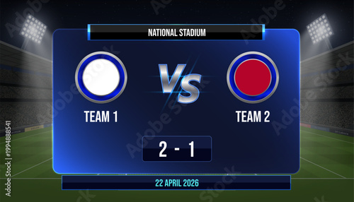 Cuadro en lienzo Football match scoreboard template with stadium night background