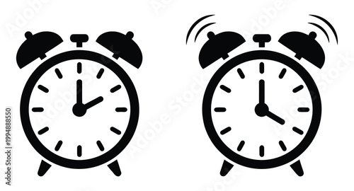 Alarm clock vector icon, simple outline style, alarm clock ringing icon, clean modern line art design, time management and notification symbol