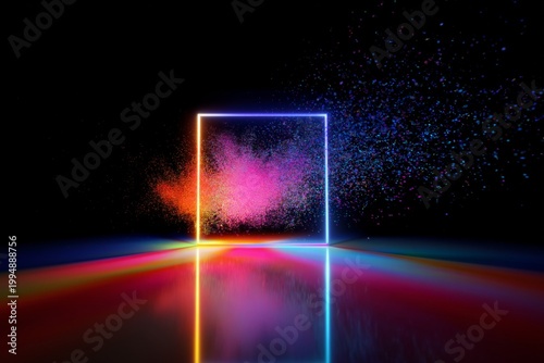 Colorful Light and Dust Pattern in a Square Frame With Dark Background