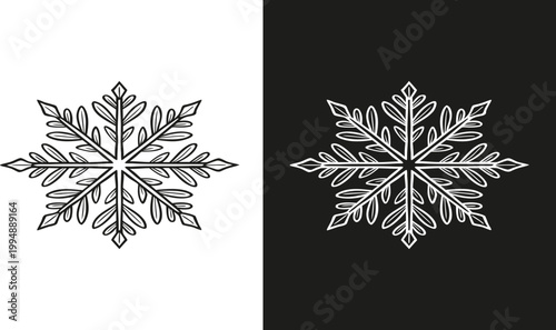 Black ink hand drawn symmetrical ice crystal pattern 1