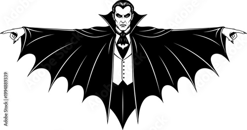 Scary Dracula Vector Illustration Image for Halloween Vampire Designs black and white on white background  