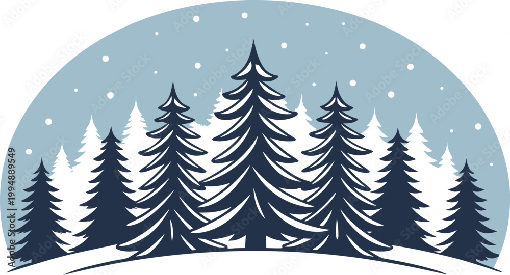 Obraz premium Snowy mountain landscape with pine trees and starry sky