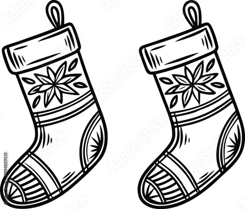 Black hand drawn christmas stocking with snowflake pattern