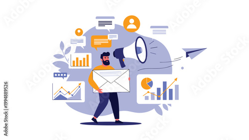 Marketing professional promotes business services through email campaigns to reach a wider audience and increase customer engagement.