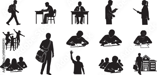 Set of people silhouette vector icons representing business, office workers, students, couples, families