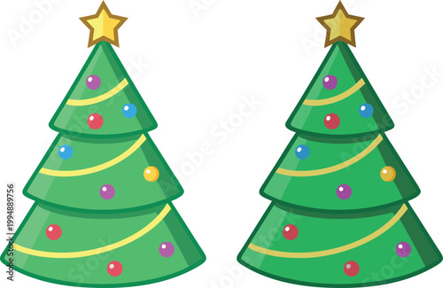 Glossy 3 d green christmas tree with colorful baubles and star topper