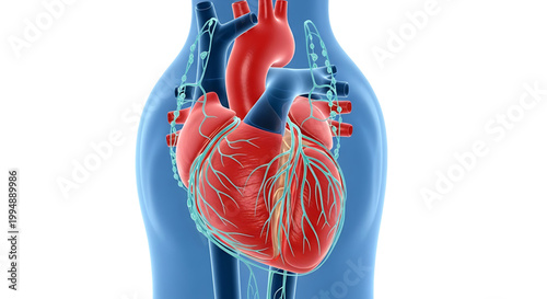 A detailed illustration of the human heart and circulatory system