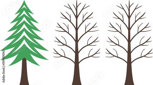Simple geometric pine trees in flat style winter forest
