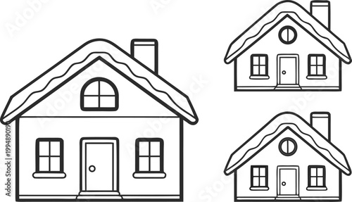 Four minimalist snow covered house in black and white