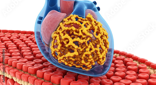 A detailed illustration of a cancer cell being attacked by the immune system