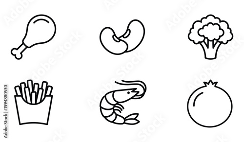 Set of food ingredient line icons for culinary and nutritional themes with ingredient broccoli pomegranate nutrition vegetable
