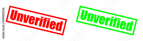 Red and green unverified stamps with dark background isolated on transparent background