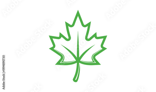 Vibrant green maple leaf illustration with intricate vein details, isolated on a clean white background, symbolizing nature and autumn.