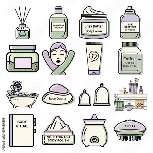 Line Art Bodycare Wellness Ritual or Beauty Products Line Art Icons