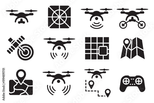 Cartography path terrain marker drone icons satellite mapping vector scanner flight icon navigation geolocation system concept