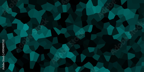 Quartz Dark mint and teal Broken Stained Glass Background with black lines. Voronoi diagram background. Seamless pattern with 3d shapes vector Vintage Quartz surface white for bathroom design projects