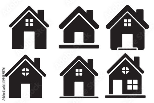 Six black house with varied window and chimney home silhouette building architecture