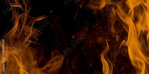 Fire blaze flames on black background. Fire burn flame isolated, abstract texture. Flaming explosion with burning effect. Fire wallpaper, abstract art pattern with fire flames .
